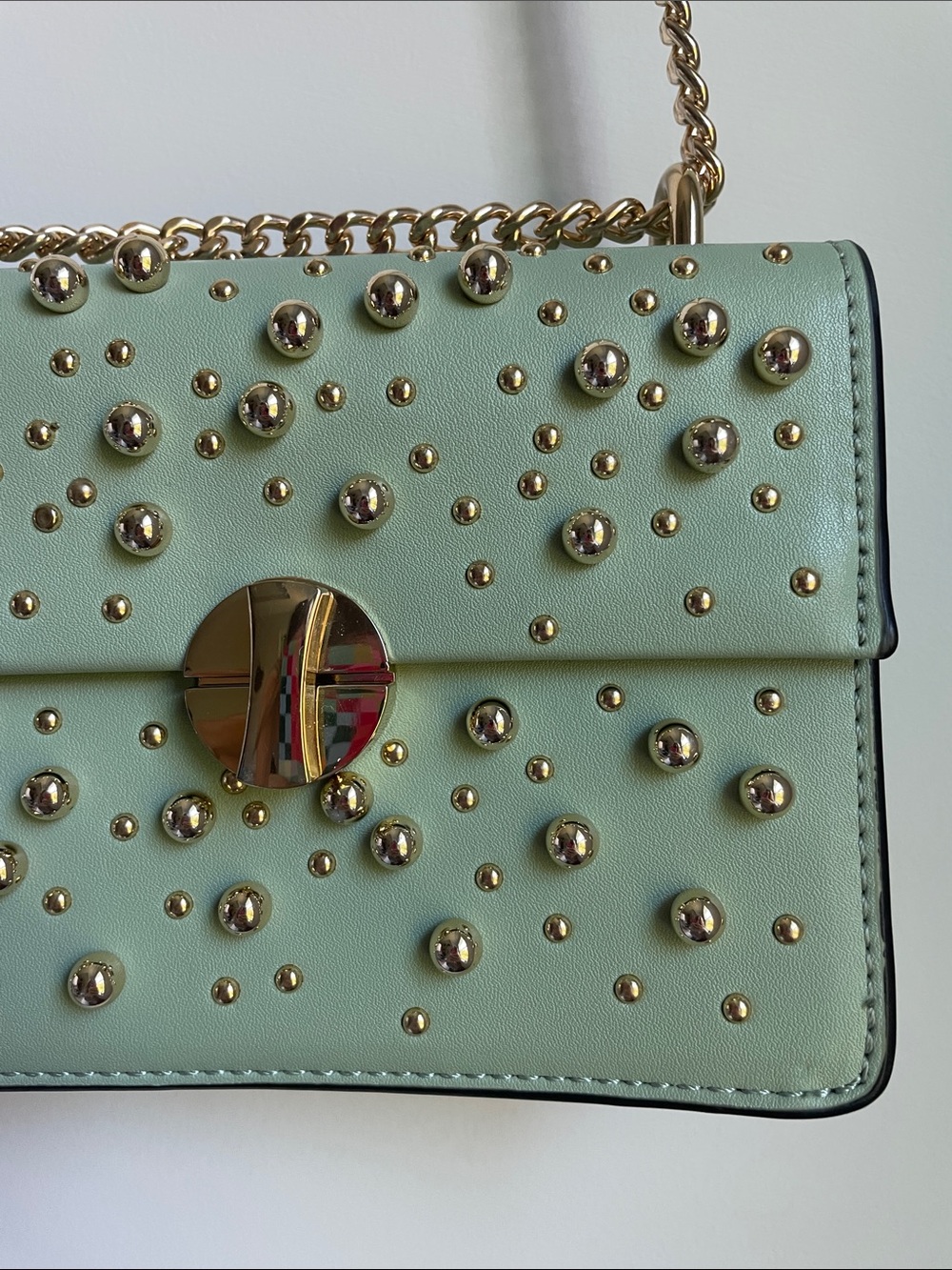 Topshop Sage Green Studded Crossbody with Gold Chain